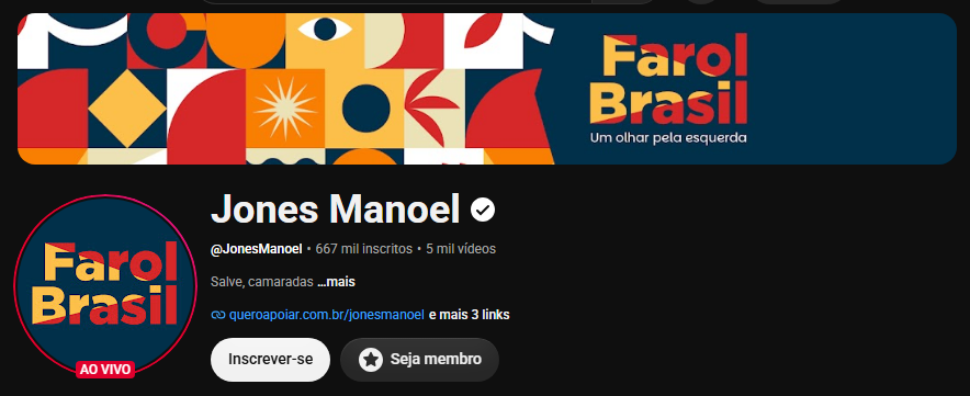 renanpedia's tweet photo. O camarada Jones Manoel não declarou sua conta principal no YouTube com mais de 666k inscritos. https://t.co/7jhuj1xqvk