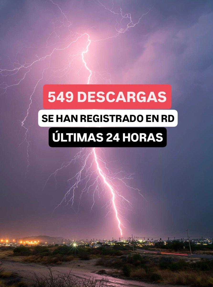 JeanSuriel's tweet photo. 🔴🔴TOMEN NOTA | Al menos 549 descargas eléctricas se han registrado en República Dominicana y las inmediaciones en las últimas 24 horas, producto de la incidencia del disturbio atmosférico: el fenómeno, además, ha generado ráfagas de viento y fuertes lluvias.

⚠️En varias provincias del país no había llovido desde mayo pasado, siendo un alivio para la sequía estos períodos lluviosos.

⚠️Mañana martes continuará muy elevado el potencial de aguaceros más fuertes e inundaciones repentinas.

⚠️Las personas que sienten temor o miedo al momento de ocurrir una descarga, padecen de BRONTOFOBÍA.

🔴¿Ha llovido en su comunidad?
🔴¿Han sentido las descargas eléctricas?

📌8:15 PM | 31.8.2026

✅️ https://t.co/WlQFg16F0S 
➡️ @AgendaClimatica
▶️ https://t.co/OBEFwktdiu