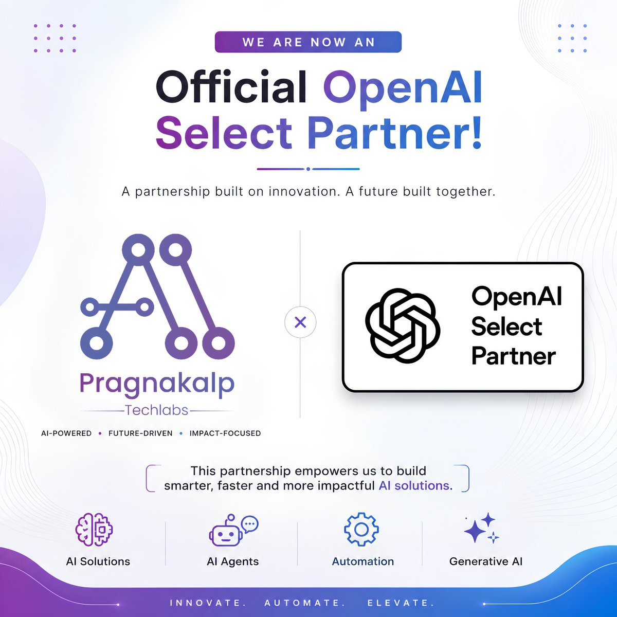 pragnakalp's tweet photo. 🚀 A new chapter for Pragnakalp Techlabs!
We’re proud to announce that we’re now an official OpenAI Select Partner 🤝
Together, we’re building smarter, scalable AI solutions-from Generative AI and AI Agents to intelligent automation.
#OpenAI #OpenAISelectPartner #GenerativeAI https://t.co/ThfXH8JvzC