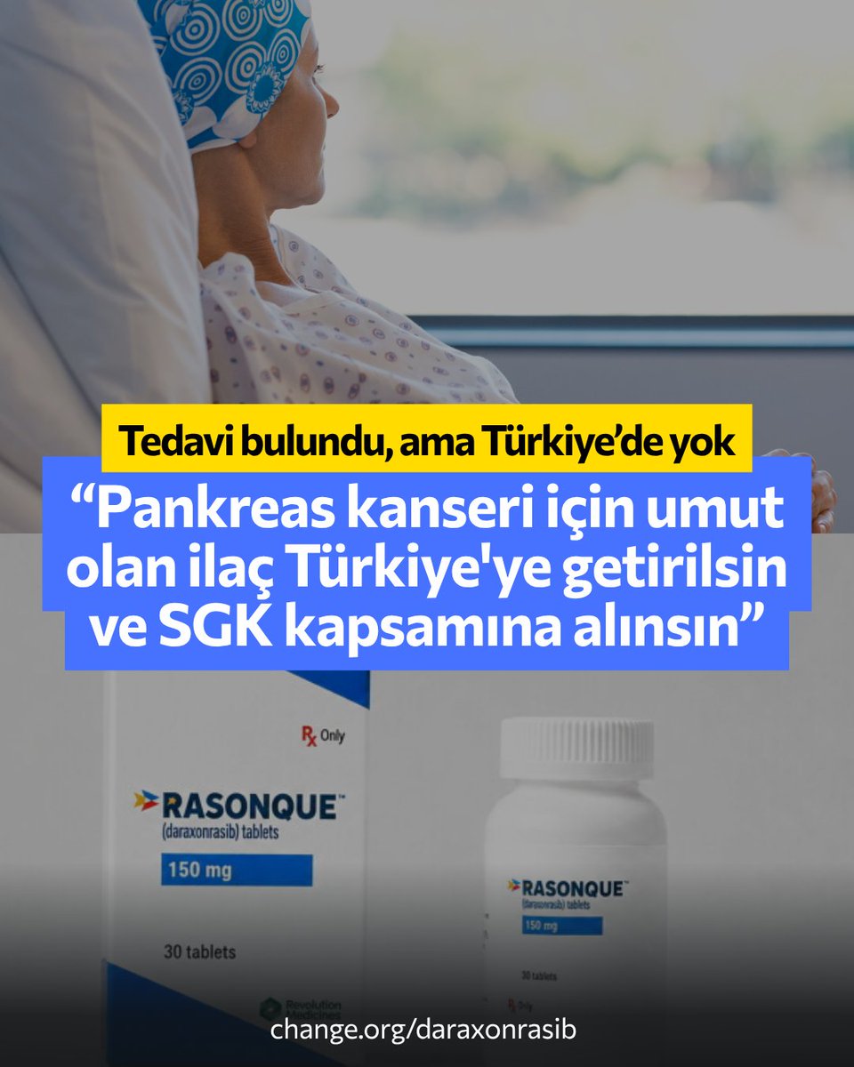 ChangeTR's tweet photo. "Çığır açıcı bir tedavi bulundu, ama ulaşamıyoruz!"

Geçtiğimiz günlerde pankreas kanseri hastalarına umut olan yeni bir gelişme yaşandı. ABD Gıda ve İlaç İdaresi (FDA), klinik denemelerde hastaların hayatta kalma süresini neredeyse iki katına çıkaran bir pankreas kanseri tedavisini onayladı. 

Yıllardır klasik kemoterapinin ötesine geçemeyen bu alanda, sonunda gerçek bir umut belirdi ama Daraxonrasib (Rasonque) ilaca Türkiye'de erişebilmek için on binlerce dolar ödemek gerekiyor.

Dr. Nur Bozbey, ilaca ruhsat verilmesi ve SGK geri ödeme listesine alınması için bir kampanya başlattı.

"Pankreas kanserinde geçen her gün hastanın aleyhine işliyor; onay ve temin sürecindeki gecikme, telafisi olmayan sonuçlar doğuruyor. Sağlığa erişim kimsenin maddi gücüne bağlı olmamalı."

Destekliyorsan imzala, paylaş: https://t.co/kHvOGmQRRw