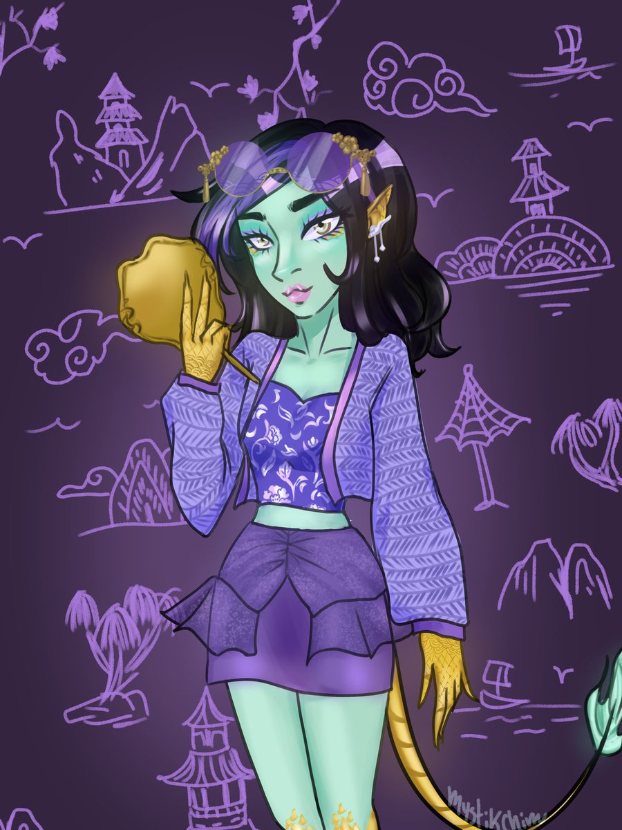 Mystikchim's tweet photo. Jinafire Long 🐉💜💚

I love this doll so so so much 🥹💚 she’s so pretty, I had to draw her.

[ #Monsterhigh #MH #MHjinafirelong #jinafire #MHfanart #art #illustration #doll ] https://t.co/6BVXqgxy9c
