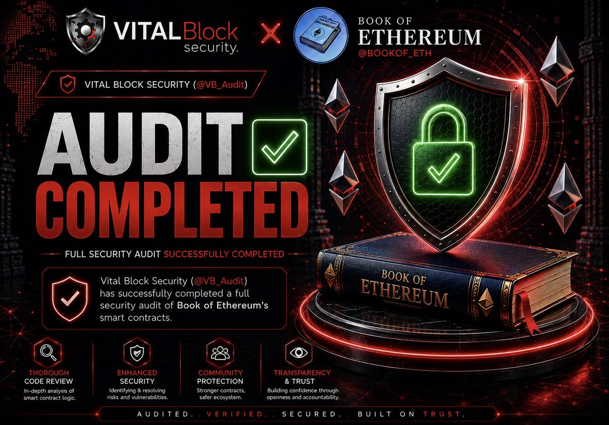 0xTwilty's tweet photo. Audit confirmed by @VB_Audit.🛡️

We move forward from here, togETHer.

$BOOE'lieve in the Prophets and Protocols. 📖 https://t.co/Qu1Yxp6NiW