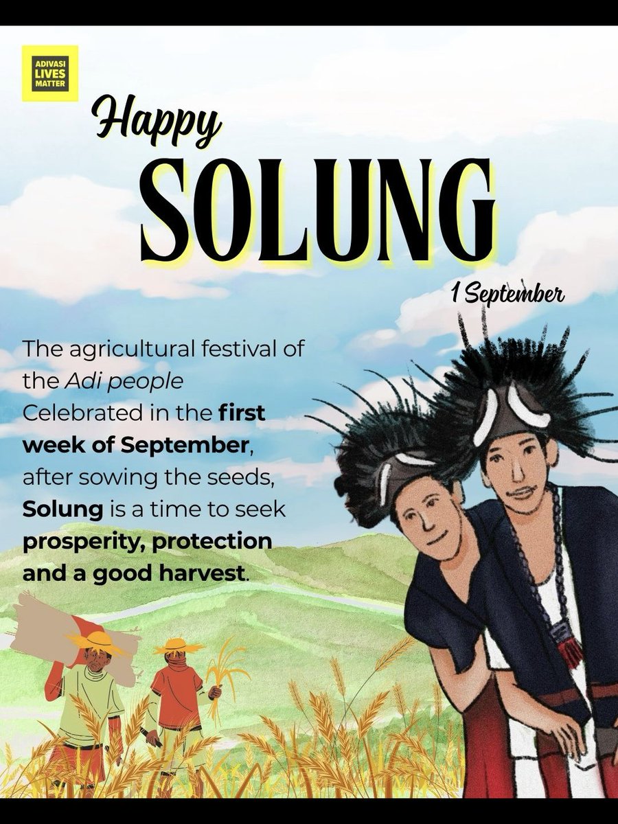 AdivasisMatter's tweet photo. Happy Solung 🌿
For the Adi people, Solung celebrates agriculture, community, and gratitude. After sowing the seeds, it is a time to seek prosperity, protection, and a bountiful harvest.
Solung Pidu!
#HappySolung #Solung #Adi #ArunachalPradesh #AdivasiCulture https://t.co/wlsdAsB78O