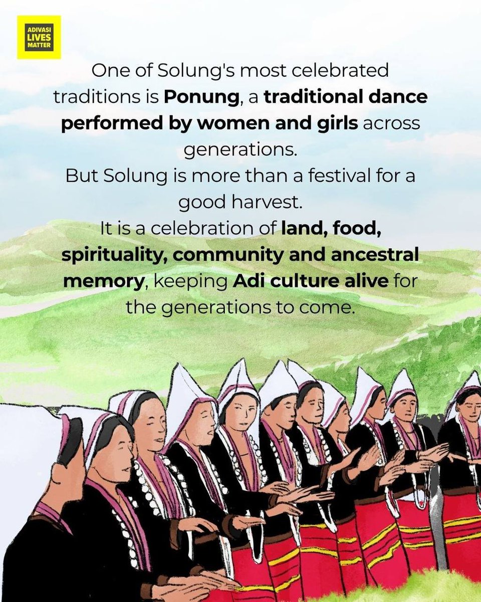 AdivasisMatter's tweet photo. Happy Solung 🌿
For the Adi people, Solung celebrates agriculture, community, and gratitude. After sowing the seeds, it is a time to seek prosperity, protection, and a bountiful harvest.
Solung Pidu!
#HappySolung #Solung #Adi #ArunachalPradesh #AdivasiCulture https://t.co/wlsdAsB78O