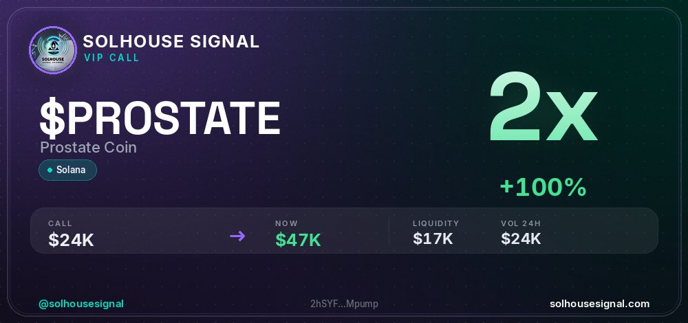 solhousesignals's tweet photo. $PROSTATE (Prostate Coin) just hit 2x π
π MC: $46.9K | Liq: $16.7K
π΅ Vol 24h: $24.0K
π Buys/Sells: 585 / 257
π CA:
2hSYFFK9S9gwKjnZnPdiN1GZFLNvYTPCCcqNLBDMpump
π€ Full scan + chart β link in bio
#PROSTATE #solhousesignal #degen #memecoin #solana https://t.co/kMMb9LrjBc