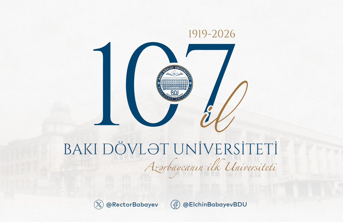 RectorBabayev's tweet photo. 107 il sadəcə bir tarix deyil — neçə-neçə ziyalı nəslinin elmi, biliyi, əzmi, xatirələri və uğurları ilə yoğrulan böyük və işıqlı bir yoldur.

Bu gün Bakı Dövlət Universitetinin hər bir tələbəsi, müəllimi, əməkdaşı, məzunu bu şərəfli yolun yolçusudur. 107 yaşın mübarək, doğma BDU! Bayramımız mübarək, əziz BDU ailəsi!