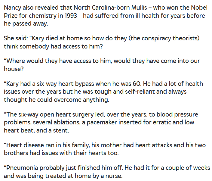 Jimmy78591's tweet photo. @Neatsi_eyeson Ignorant bastard. Mullis's death was so unexpected that a nurse was attending him. https://t.co/BhypxdIcEP https://t.co/57ttRCWxPE