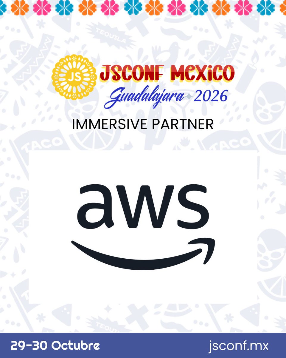 jsconfmx's tweet photo. We're very happy to announce our new Diamond Sponsor: @AWS

AWS is the world's most broadly adopted cloud. It provides on-demand access to computing power, storage, databases, machine learning, and over 240 other services. https://t.co/9RLTSHdNAm
