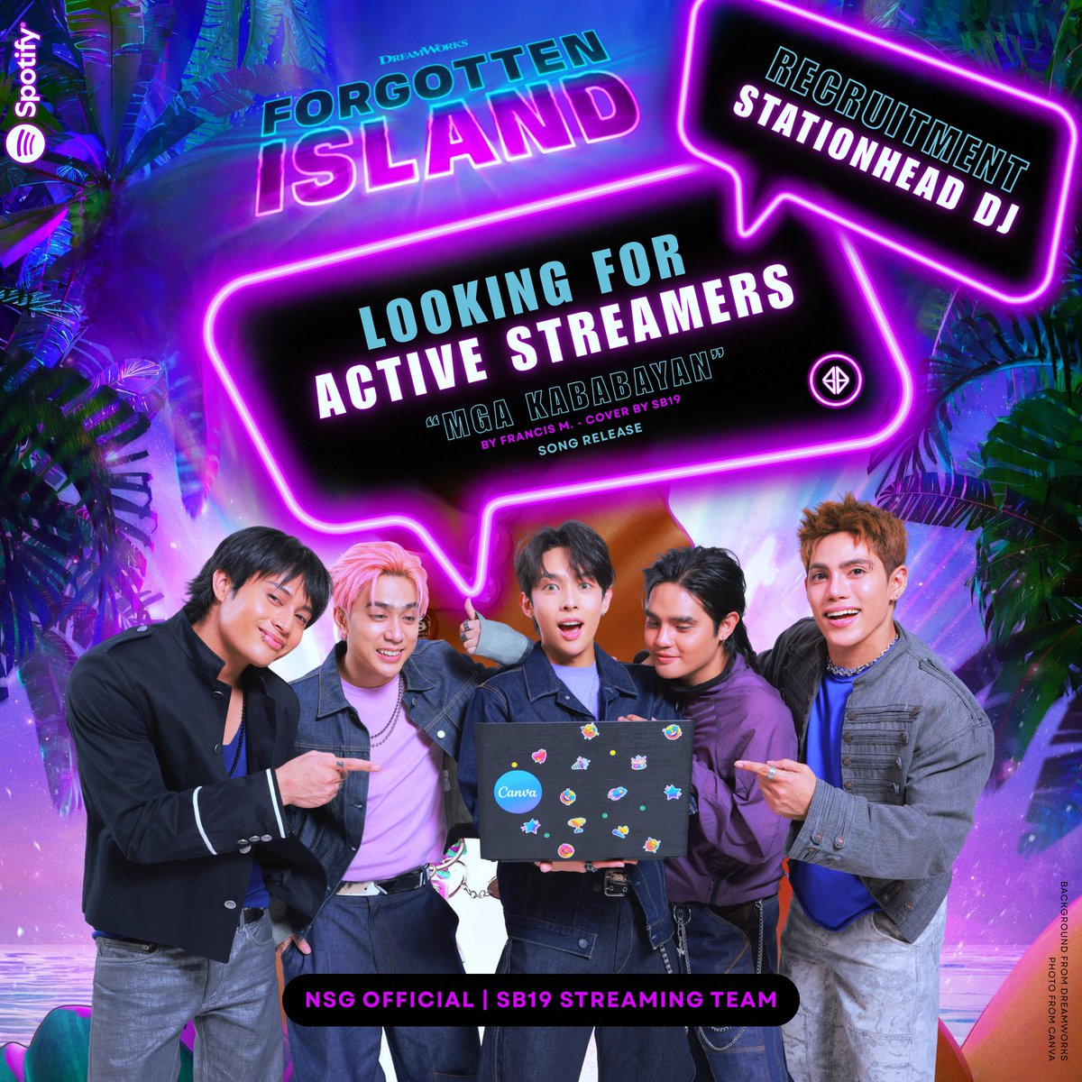 _OfficialNSG_'s tweet photo. Hello mga naka naka!!! Sali na kayo sa GC namin bobomba tayo sa next release ng ESBI! Naghahanap rin kami ng DJ sa SH! Open sa lahat ng gustong sumali! Madali lang ang gagawin promise! 

Comment down below or DM @teamnsginquiry sa mga interested! 

Let's go A'TIN and create a STRONG and ACTIVE streaming community for SB19. 

@SB19Official #SB19