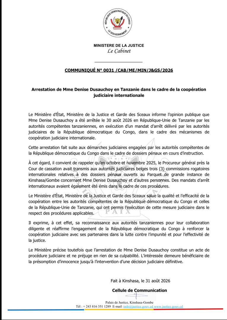 CONGOFORT001's tweet photo. #RDC : Arrestation de  Denise Dusauchoy en Tanzanie dans le cadre de la coopération judiciaire internationale https://t.co/QGgFZnpO8N