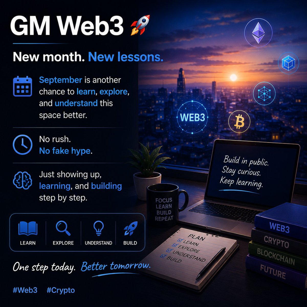 cryptonova84196's tweet photo. GM Web3 🚀

New month. New lessons.

September is another chance to learn, explore, and understand this space better.

No rush.
No fake hype.

Just showing up, learning, and building step by step. 🧠

#Web3 #Crypto https://t.co/OBg62Cyraq