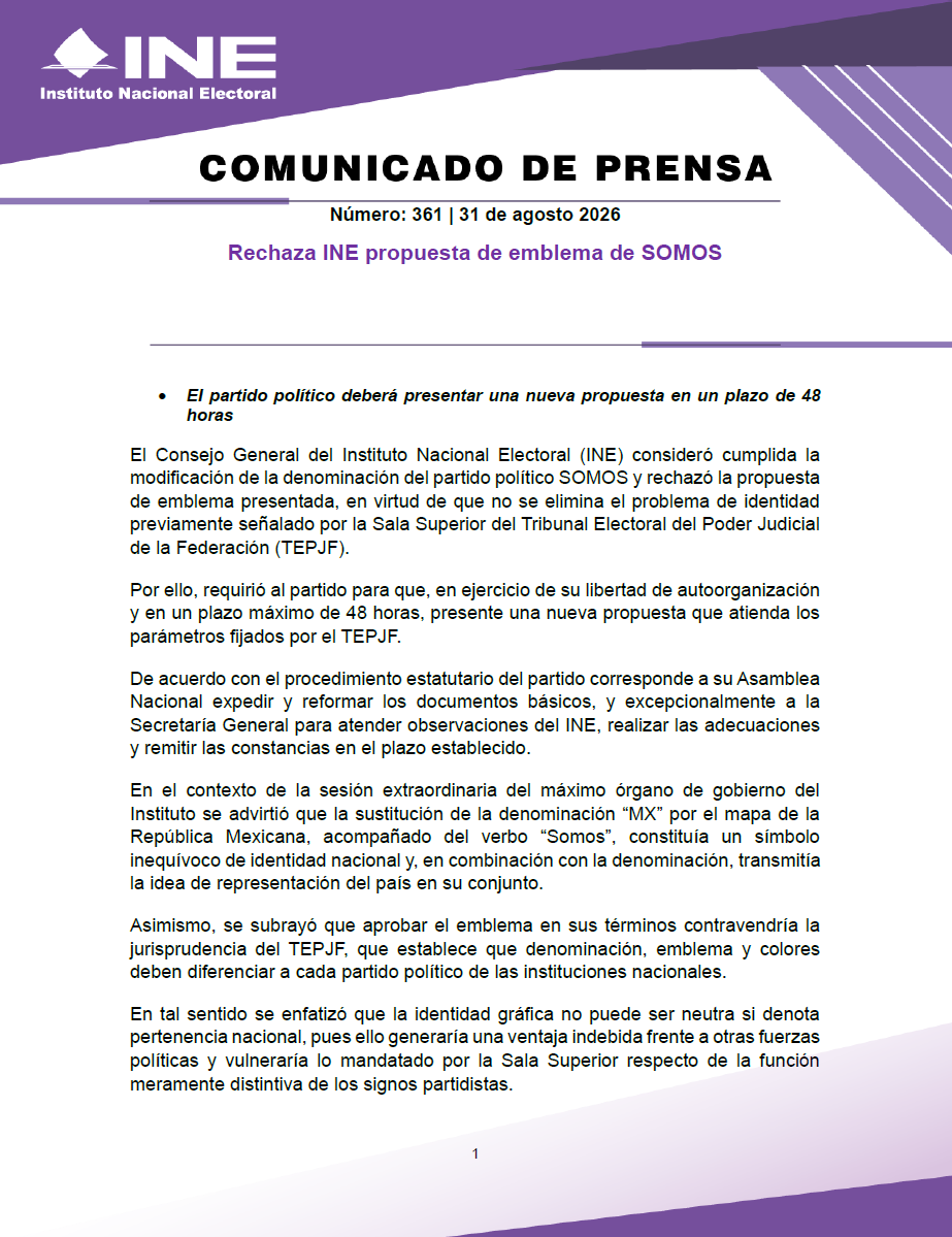 INEMexico's tweet photo. #BoletínINE📄 | Rechaza INE propuesta de emblema de SOMOS.

🔗Más Información en el siguiente enlace 👇

https://t.co/RfUSNBCi01 https://t.co/5Kcbn9X9Y5