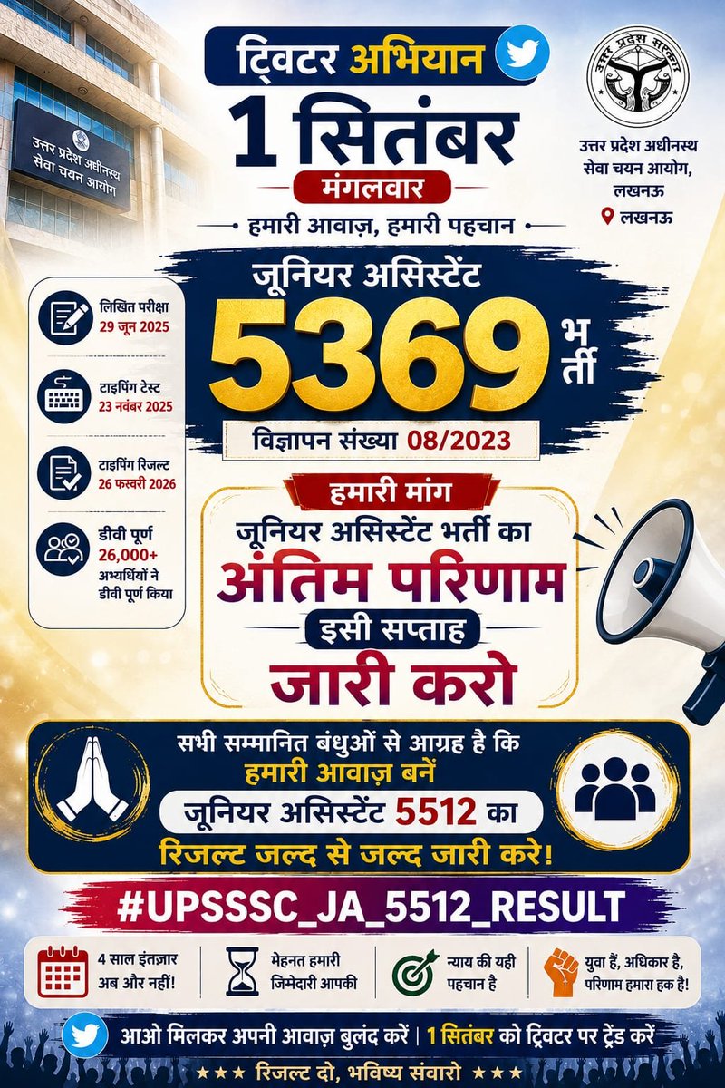 Prateek80541347's tweet photo. अब बहुत इंतजार कर लिया, कृपा करके जूनियर असिस्टेंट 5512 का रिजल्ट जल्द जारी करे।
@ChiefSecyUP
@UPTakOfficial
@TheLallantop
@DainikBhaskar
@the_hindu
@sn_sabat @iSamarthS @RajatpandeyJF @IasHarikesh @irohitmishrabjp @brajeshpathakup
#UPSSSC_JA_5512_RESULT https://t.co/kXE18O9iCR