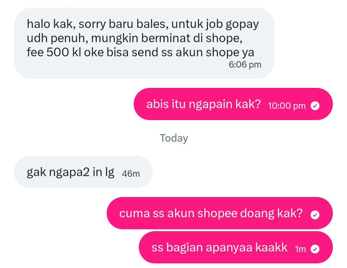 achiveed's tweet photo. guys mau tanyaa, job ss akun gini penipuan gasih??? please yang taauu ini ujung ujungnya kemana yaaa #zonauang https://t.co/KhoohqHlCj