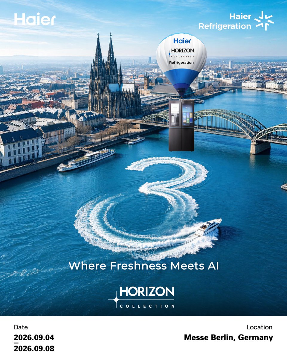 haierfresh's tweet photo. 3️⃣ DAYS TO GO
The countdown starts now. ⏳
What do you think Haier Fresh is bringing to #IFA2026? 👀

📍 Messe Berlin | Hall 3.1 · Stand 101
Where Freshness Meets AI.

#HaierFresh #WhereFreshnessMeetsAI #SmartFreshLifeFlavour #Countdown https://t.co/SVmofrB4Ob
