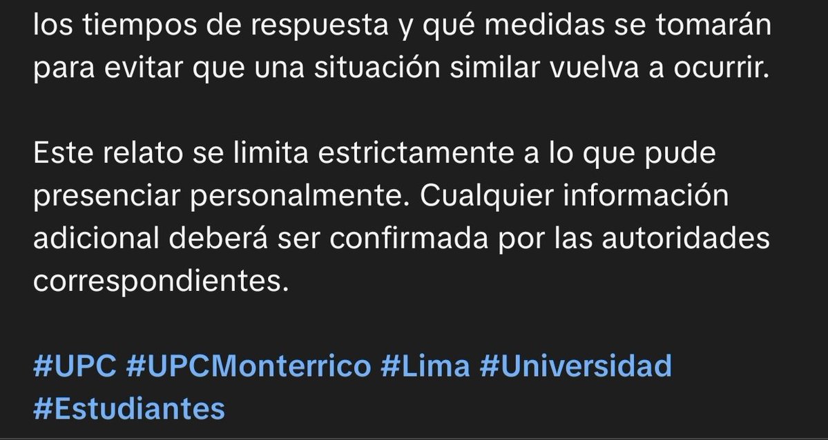 yaya_ylg's tweet photo. Me acabo de enterar con lo q pasó en la upc de Monterrico, pero de verdad pasó? y si realmente pasó por qué no le están dando la importancia que se necesita? es preocupante
#upc https://t.co/ZbQeSXjJLR