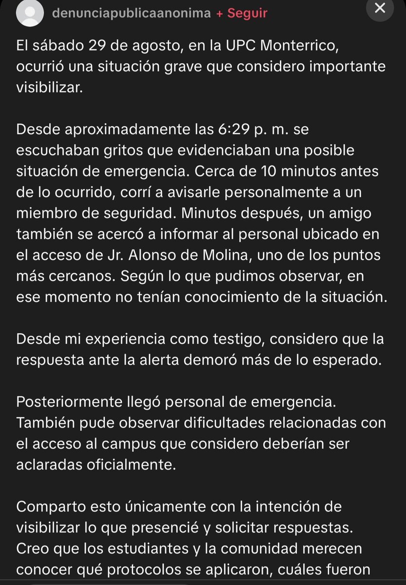 yaya_ylg's tweet photo. Me acabo de enterar con lo q pasó en la upc de Monterrico, pero de verdad pasó? y si realmente pasó por qué no le están dando la importancia que se necesita? es preocupante
#upc https://t.co/ZbQeSXjJLR