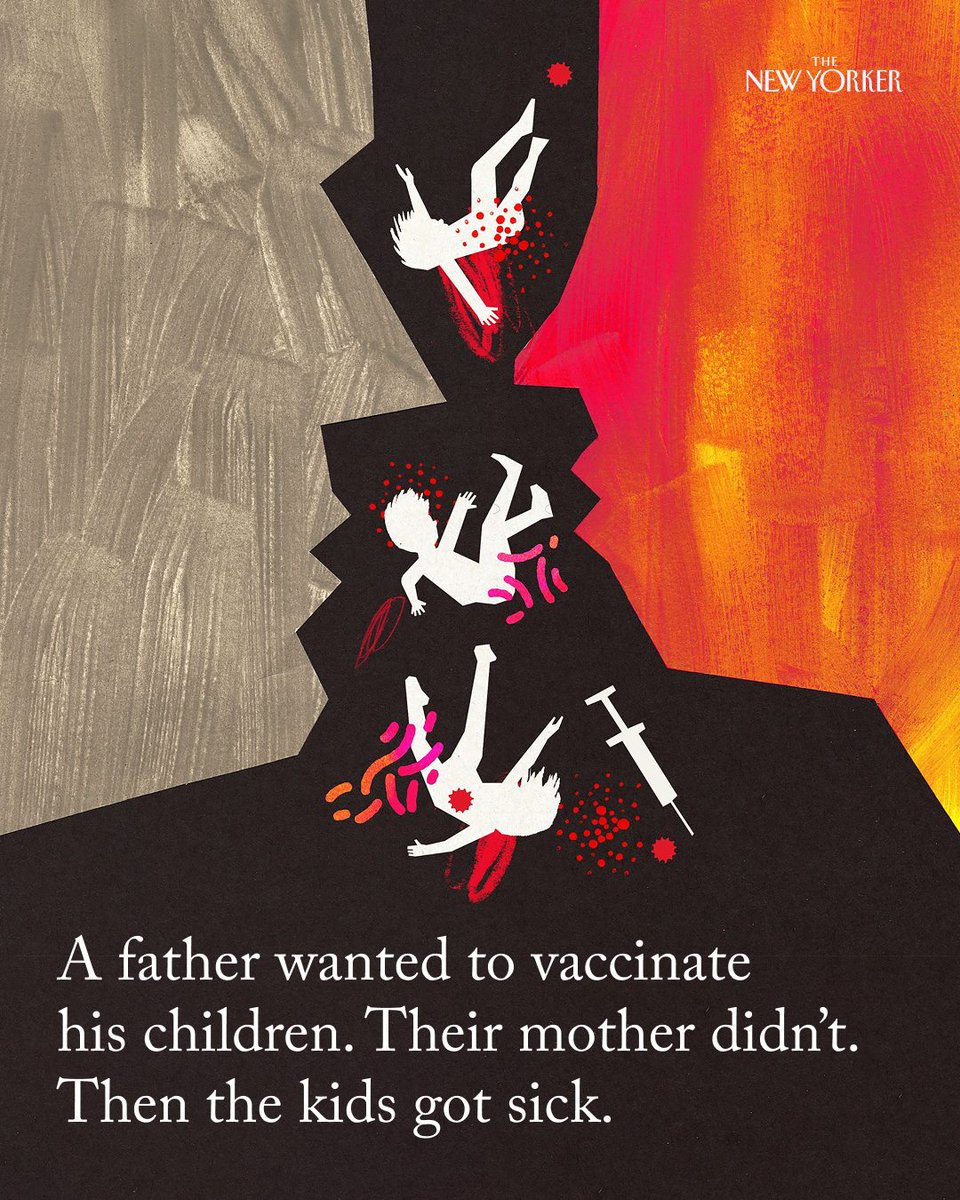 NewYorker's tweet photo. Michael Lee Horrocks and his ex-wife, Leah Stelly, disagreed on their kids’ medical care. Leah had come to the belief that vaccines are dangerous, and to a broader world view that aligned with the Make America Healthy Again movement. Online, she posted about Robert F. Kennedy, Jr., “b!g ph@rm@,” and living a “non-tox” life style, and recorded lessons for her 11,000 followers on divine femininity and receiving messages from the universe. 

Michael did not share Leah’s MAHA sensibility, but he was no liberal scold. He had nonspecific theories about the pandemic, which he believed “duped a lot of people in a lot of different ways,” and he didn’t get the COVID vaccine. However, he wanted his kids to receive the same basic vaccinations that he had received when he was a child. Leah refused. Then their kids got sick—and doctors said it could be measles. Read the story: https://t.co/GjkV2026Wi