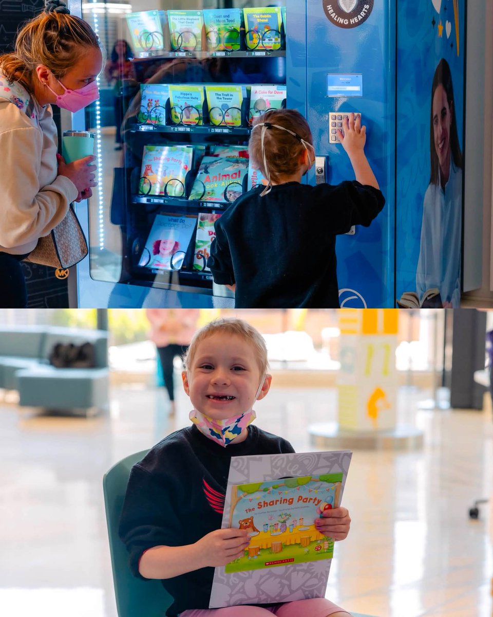 uiowa's tweet photo. Caitlin Clark is the 🐐 on and off the court. Her foundation brought a book vending machine to @UIchildrens, where kids can use a gold coin to choose a book that’s theirs to keep, free of charge 📚💕 https://t.co/tQULI4F8qy