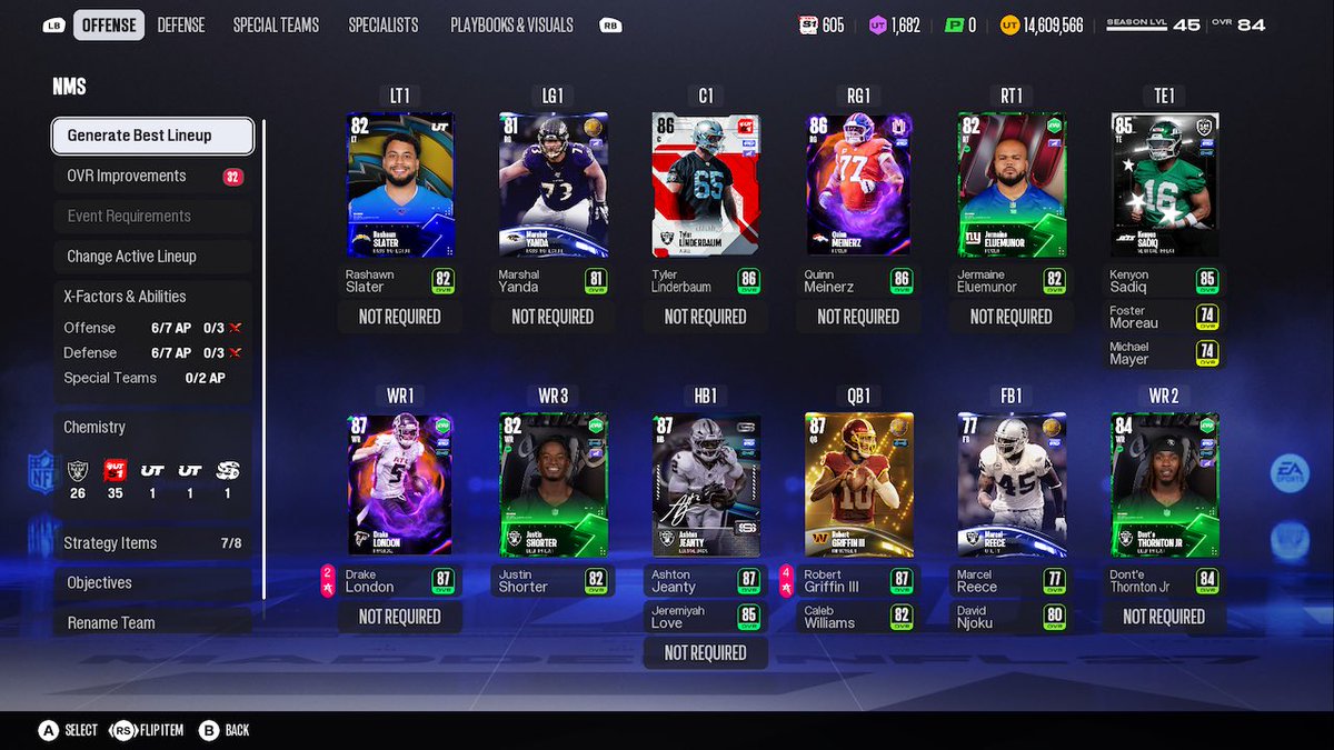 Drini's tweet photo. NMS Day 26 Team Update

- 84 Overall
- 14.6 million coins

Ashton Jeanty is the best HB in the game…he has changed my run game completely https://t.co/9nfNsUWiaZ