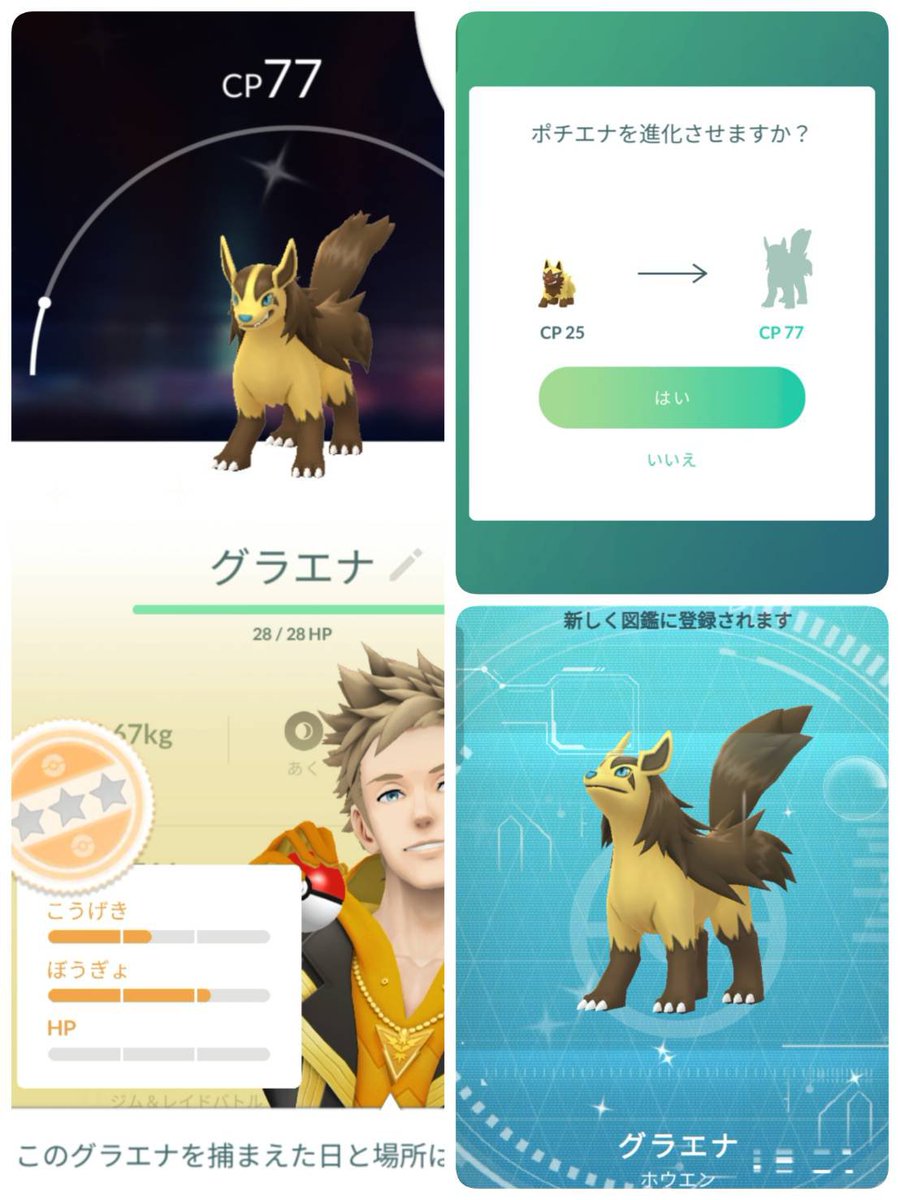 kamefuku8888's tweet photo. ポケモンGOにて🐾

先日おでかけキャッチャー✨で♪初めて色違い✨が🤗💕

ポチエナ✨ですが🤭

評価も(*´σｰ｀)ｴﾍﾍ♪

ついでに進化❣💃💕

おでかけキャッチャー✨
実装当時は使い方をイマイチ把握出来てなくて😅
常に💦どちらもゼロ0️⃣でしたが😅😂🤣

相方様✨に聞いて💬今は脱❣ゼロ0️⃣に🤠👍笑 https://t.co/qPJXzmgfbS