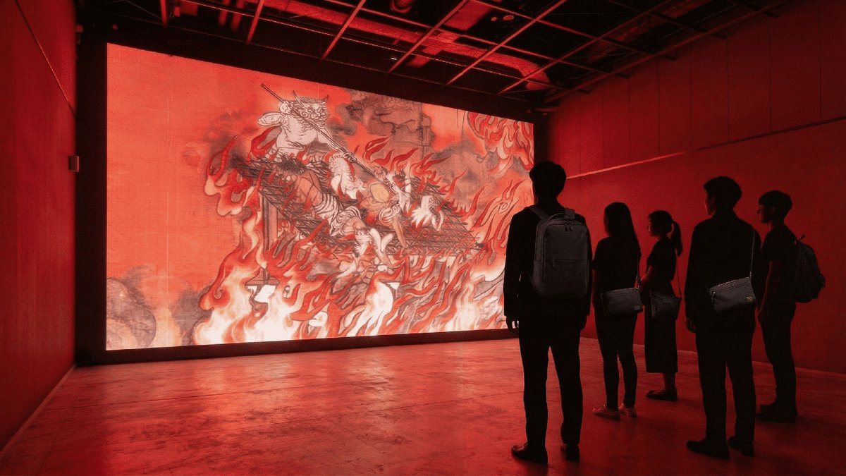 InternetMuseum's tweet photo. 【全員、地獄いき。】
「悪いことをすれば、地獄に堕ちる」。誰もが知る“地獄”の道のりと、その先に待つものとは。人々の想像力と死生観が生み出した地獄を、没入感ある体験で紹介します。
なんばパークスミュージアム「地獄に堕ちる展」 11/28（土）から
 https://t.co/HsuIeQGmCL https://t.co/KUdr3IUzFj
