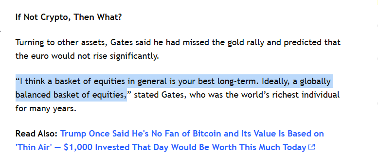 einsteincooks's tweet photo. Bill Gates said he wouldn't pick any crypto currencies and instead he would pick a basket of equitities?

So I present to you, a basket of equititties https://t.co/e9tILvR6Oc