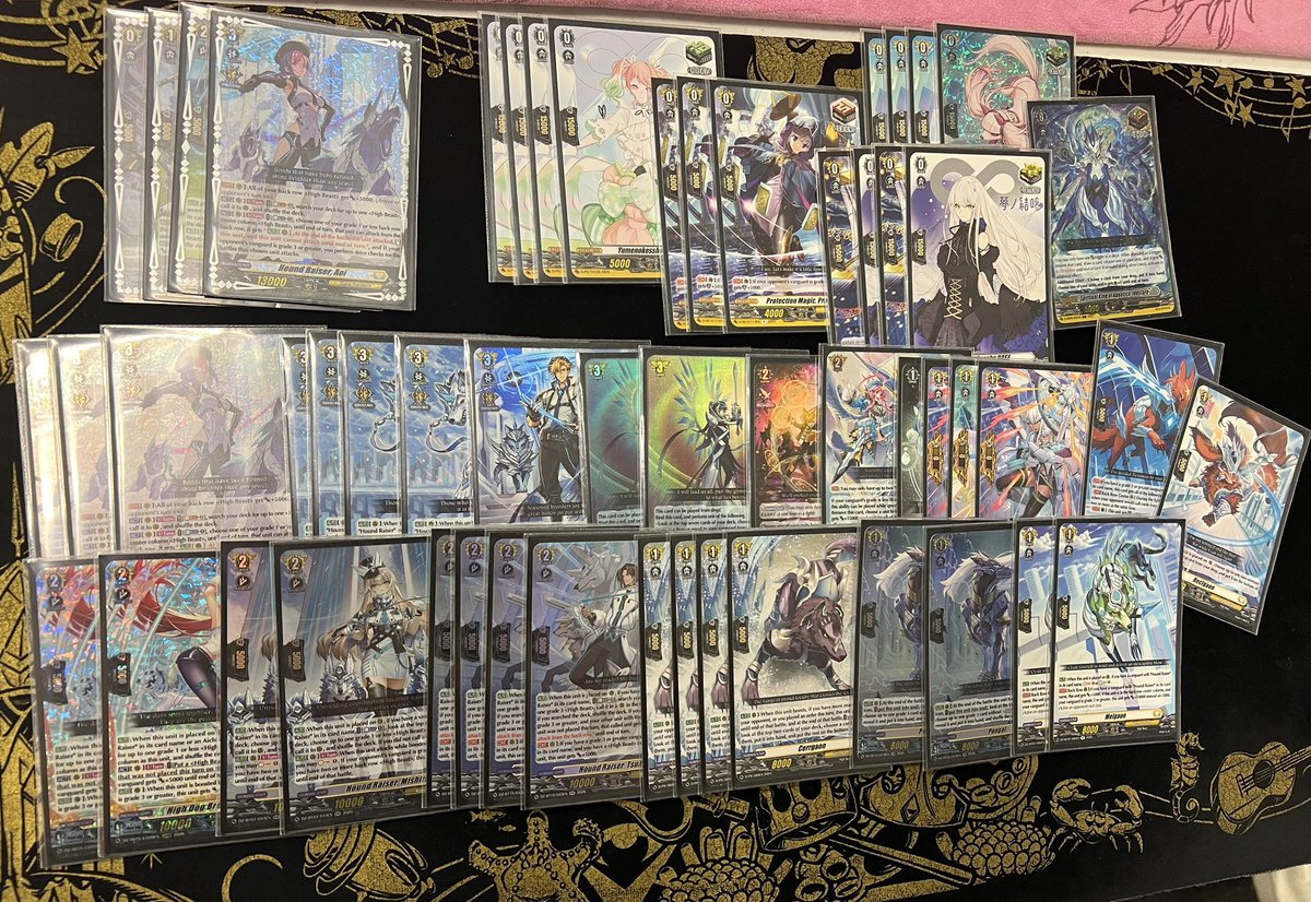 Outer_Orange's tweet photo. Undefeated in tonight’s vg locals! 4-0 

Inspired by @OverladyAlicia to try the deck out! 

Going 2nd is definitely the play as you make some insane columns with rideline search and new g2 raiser and g3 hound - akane comes in clutch as well. 

I wanna adjust a few things like adding in the guard restrict dog to 2 - I damaged it one of the games and I do think the guard restrict matters most games as it’s an annoying poke. 
The deck lacks hand a little bit so the draws feel too important. 

The columns feel nasty now on turn 2 as well - I think that’s mainly it! I don’t think the decks broken but I do think it’s surprisingly strong if you play optimally af with shield and pattern of attacks. 

Thanks again girlie for the idea! It was super fun to play and loved the surprise factor!