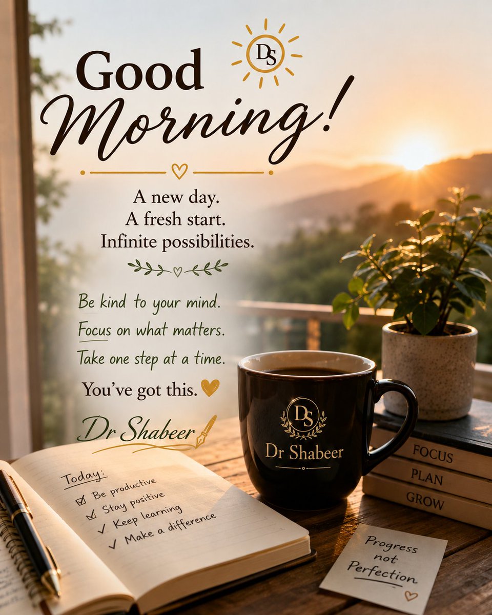 ShabeerPhD's tweet photo. Good morning! ☀️

May today bring you one clear thought, one useful opportunity, and one reason to feel proud of how far you have come.

Start gently. Think clearly. Work with purpose. Let the day unfold one good step at a time. 🌿

Have a meaningful and peaceful morning. https://t.co/Pzbvlt89YG