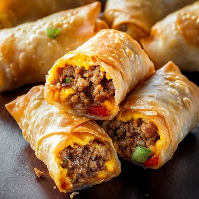 ann_ann886's tweet photo. Cheeseburger Egg Rolls

Ingredients
For the filling:
1 lb ground beef
1 tbsp olive oil
1/2 small onion, finely diced
1/2 cup diced bell peppers
1 tsp garlic powder
1/2 tsp onion powder
1/2 tsp smoked paprika
Salt and black pepper, to taste
1 tbsp ketchup
1 tsp yellow mustard
1 tbsp pickle relish or 2 tbsp finely chopped pickles
1 1/2 cups shredded cheddar cheese
For the rolls:
10-12 egg roll wrappers
1 egg, beaten, for sealing
Oil for frying
Optional dipping sauce:
1/4 cup mayonnaise
1 tbsp ketchup
1 tsp mustard
1 tsp pickle relish

Instructions
1. Make the filling
Heat olive oil in a skillet over medium heat. Add onion and bell peppers and cook for 2-3 minutes until slightly softened.
Add ground beef and cook until browned, breaking it up as it cooks. Drain excess grease if needed.
Stir in garlic powder, onion powder, smoked paprika, salt, pepper, ketchup, mustard, and pickle relish. Cook for 1-2 more minutes, then remove from heat and let it cool slightly.
Stir in the shredded cheddar cheese once the mixture is warm, not piping hot, so it gets melty without turning oily.
2. Roll them up
Lay one egg roll wrapper on a clean surface in a diamond shape. Spoon about 2-3 tablespoons of filling into the center.
Fold the bottom corner over the filling, tuck in the sides, and roll tightly. Brush the top corner with beaten egg to seal. Repeat with the remaining wrappers and filling.
3. Fry until crispy
Heat 2-3 inches of oil in a deep pan to 350°F.
Fry the egg rolls in batches for 3-4 minutes, turning as needed, until golden brown and crisp. Transfer to a paper towel-lined plate.
4. Make the dipping sauce
Mix mayonnaise, ketchup, mustard, and pickle relish in a small bowl until smooth.

Serve
Serve hot with the dipping sauce on the side.

Tips
Cool the filling first so the wrappers do not get soggy or tear.
Do not overfill or the rolls may burst while frying.
For an air fryer version, spray lightly with oil and cook at 390°F for 8-10 minutes, turning halfway.