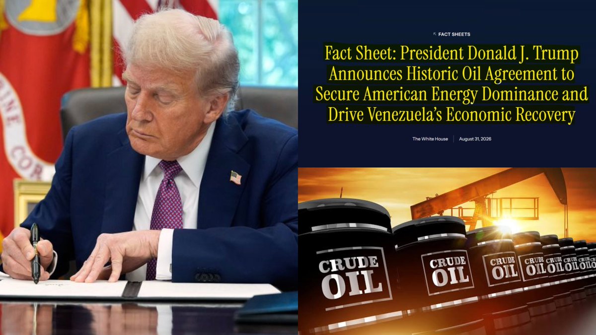 BullTheoryio's tweet photo. BREAKING: 🇺🇸 The White House unveils details of its historic Venezuela oil agreement, covering 65 billion barrels of proven oil reserves.

North American Blue Energy Partners will receive 100-year rights to develop 17 major oil fields.

Key highlights of the deal:

1. $0 cost to US taxpayers, with the US receiving a 35% equity stake in North American Blue Energy Partners (NABEP), potentially worth hundreds of billions of dollars.

2. US gets guaranteed access to 20% of NABEP's oil production at production cost, helping refill the Strategic Petroleum Reserve and supply military needs.

3. US also gets first refusal on the remaining 80% of production in emergencies.

4. US government gets veto power over NABEP board appointments, while a majority of the board must be US citizens.

5. NABEP plans to invest up to $100 BILLION in new Venezuelan oil infrastructure.

6. Venezuela is expected to receive $200 BILLION in royalties and taxes over the first 25 years as production scales.

7. Millions of barrels of Venezuelan oil will be processed through US refineries, using American rigs and infrastructure, supporting billions in US investment and thousands of jobs.

8. The agreement is part of the Trump administration's broader plan for Venezuelan stabilization, reconstruction and democratic transition.

9. The White House says the deal will push out Russian and Chinese influence from Venezuela's oil sector and reassert the Monroe Doctrine.

The White House says the agreement will strengthen US energy dominance, secure long-term oil supplies and reshape Venezuela's oil industry.
