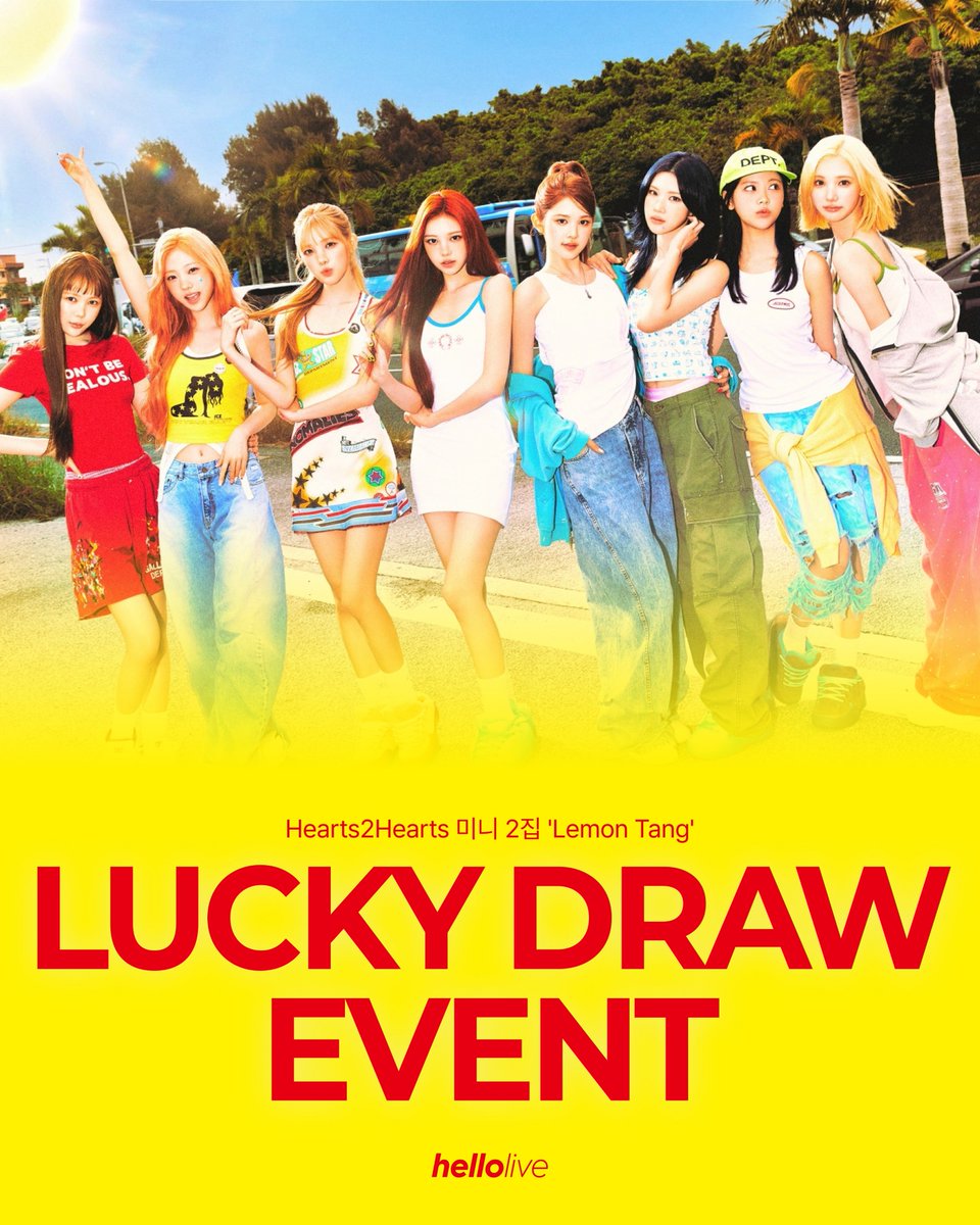 hellolivetv's tweet photo. #hellolive_NEW
Hearts2Hearts 미니 2집 'Lemon Tang' 발매 기념
🍋LUCKY DRAW EVENT🍋

📆~9월 7일 (월) 23:59 KST 구매 마감
🔗https://t.co/WInPSirAEA

🔎구매자 특전
헬로라이브 단독 미공개 셀피 포토카드 8종 중 1종 증정 ! 

#Hearts2Hearts #하츠투하츠 #H2H https://t.co/qSozifZsf4