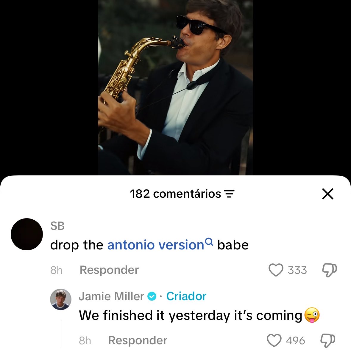 ciprianobrasil's tweet photo. TÁ VINDO! 🗣️

“solta a versão do antonio, amor”
“A gente terminou ontem, tá chegando 😜”

jamiemillmusic via TikTok. https://t.co/E9dgcsJid8