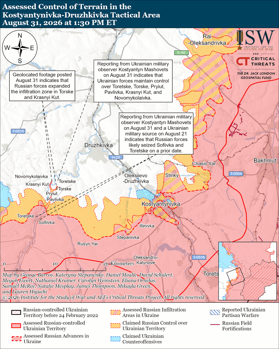 TheStudyofWar's tweet photo. NEW: Russia’s second batch of Rassvet satellites appears to have failed to reach intended operational altitudes, marking another setback in Moscow’s efforts to rapidly develop a Russian analogue to Starlink.

Russia is likely rushing to launch Rassvet satellites to compensate for the loss of Starlink connectivity over Ukraine.

Russia will likely continue struggling to establish an analogous version of the Starlink constellation unless it dramatically increases the number of successful Rassvet satellite launches.

Ukrainian strikes against Rassvet satellite production and launch sites threaten to further degrade Russia’s ability to establish a successful constellation on a timeline Russia deems acceptable.

Other Key Takeaways:

Russian President Vladimir Putin appears to remain in favor of conducting covert mobilization following Russia’s September 18-20 State Duma elections and appears committed to sustaining his existing force generation mechanism.

Russian President Vladimir Putin met separately with People’s Republic of China (PRC) President Xi Jinping and Indian Prime Minister Narendra Modi on August 31 ahead of the Shanghai Cooperation Organization (SCO) summit.

Russian officials continue to implicitly threaten NATO in the Arctic as part of its rhetorical efforts to deter NATO defensive and cohesion measures in the region.

US, Ukrainian, and Russian officials appear to be resuming limited bilateral negotiations to end Russia’s war in Ukraine.

Ukrainian forces recently advanced in the Sumy, Borova, and Slovyansk directions and the Kostyantynivka-Druzhkivka tactical area, and Russian forces recently advanced in the Slovyansk direction and Kostyantynivka-Druzhkivka tactical area.

Ukrainian forces continued their long-range strike campaign against Belgorod Oblast, including Ozon (Wildberries’ main competitor) marketplaces, on the night of August 30 to 31.   

Russia launched one Kh-59 cruise missile and 121 drones against Ukraine overnight.
