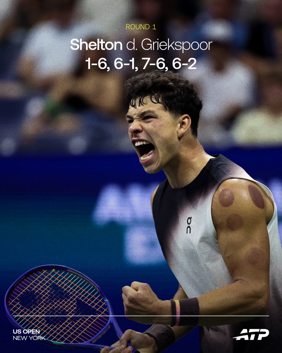 atptour's tweet photo. Taking care business 💼

@BenShelton battles his way to R2 💪

@usopen | #USOpen https://t.co/OXcRir8iA8
