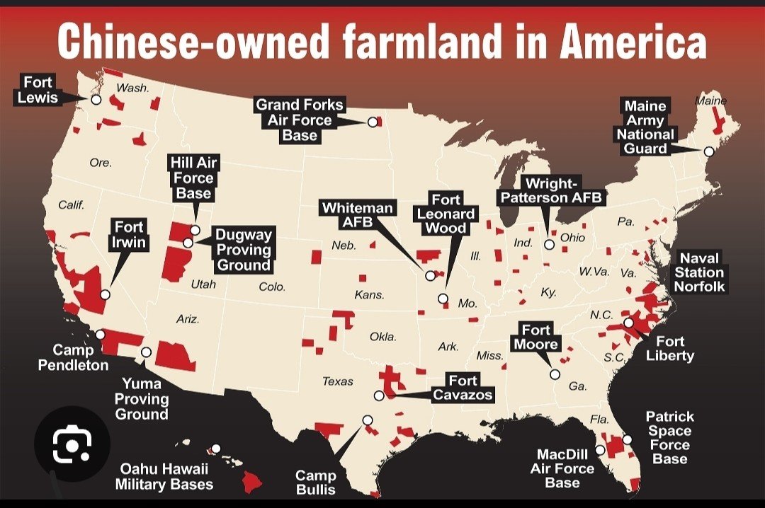 Truth_Seeker_14's tweet photo. @nataliegwinters It seems to be a problem across the country.

China owns land that surrounds our military bases across America. 

How does this happen 🤔 https://t.co/T31VqMNepZ