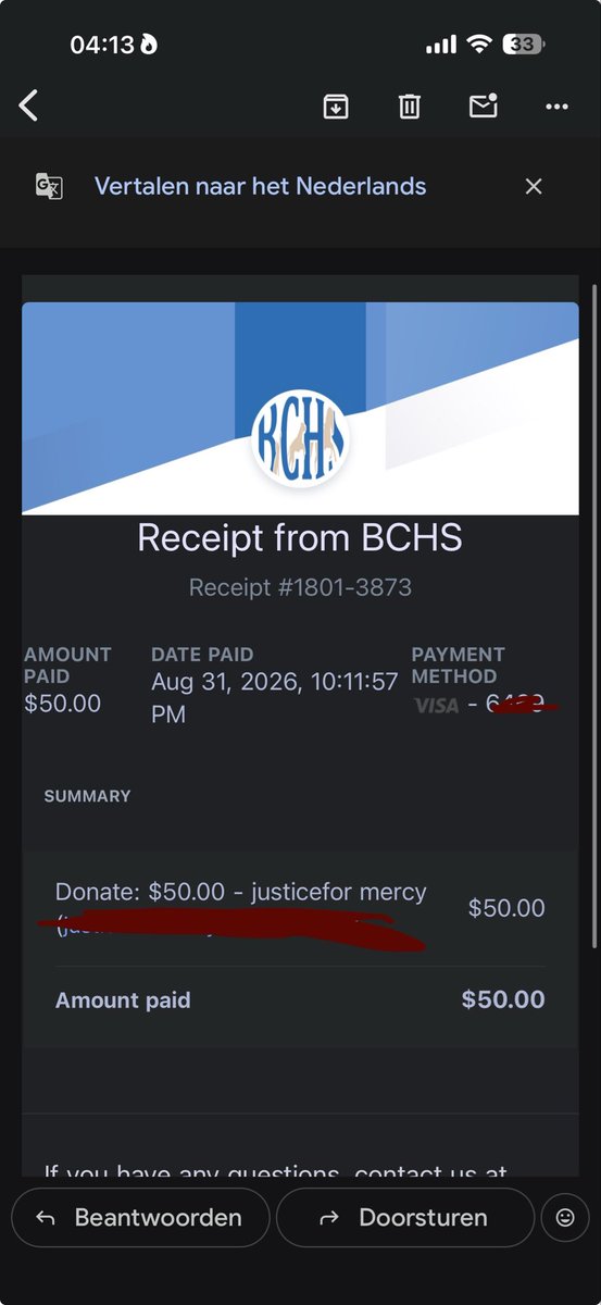 JusticeForMercy's tweet photo. FOURTH DONATION SENT.

Another $50 directly to Brown County Humane Society.

$300 donated so far.

Justice for Mercy. 🤍

#JusticeForMercy https://t.co/lEbshLr87D