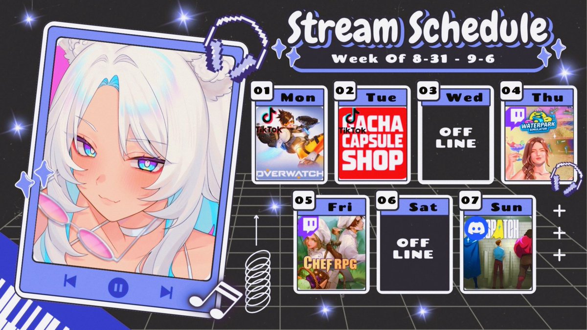 taesuneVT's tweet photo. Here’s my weekly streaming schedule!
TikTok: TaesuneVT 
Twitch: TaesuneVT
#streaming #vtuber #tiktok #twitch #gaming https://t.co/nMItrNrCSX
