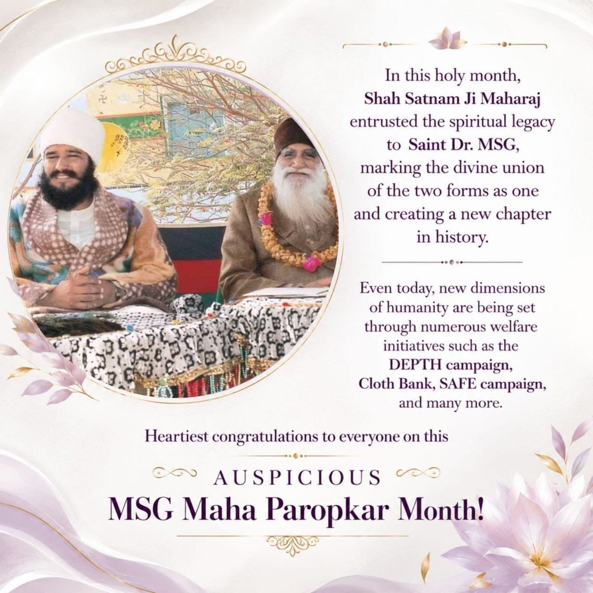 Ishani63148's tweet photo. A month that celebrates spiritual legacy, selfless service, and humanity.Let this MSG #MahaParopkarMonth inspire us to serve selflessly,help the needy, and spread smiles wherever we can.Following the teachings of Saint Gurmeet Ram Rahim Singh Ji,let’s make every good deed count https://t.co/1ROWfvfAW7