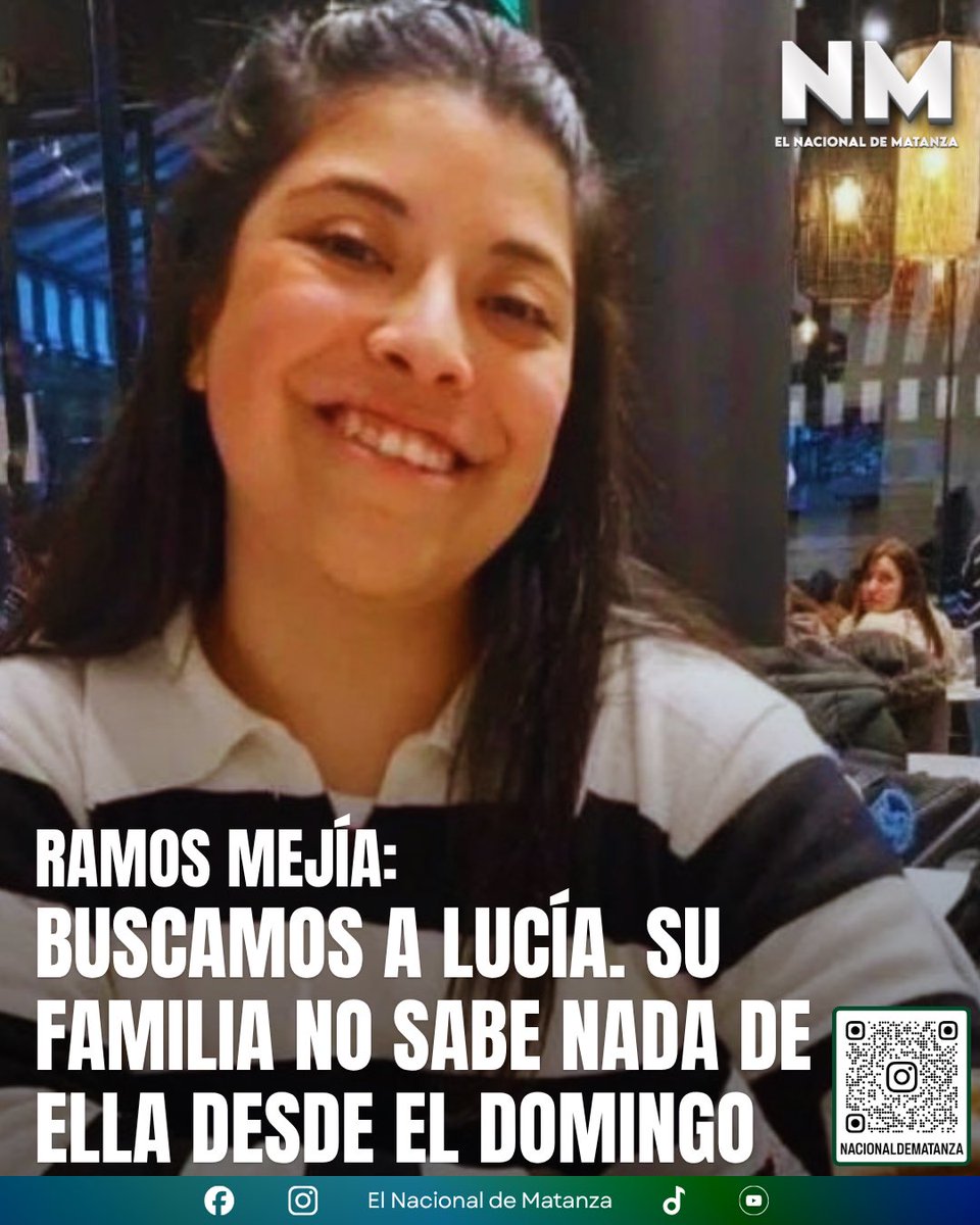 NacionalMatanza's tweet photo. 🚨 RAMOS MEJÍA: BUSCAN A LUCÍA, DE 28 AÑOS, Y SU FAMILIA PIDE AYUDA PARA ENCONTRARLA

Familiares, amigos y vecinos se encuentran movilizados por la búsqueda de Lucía Belén Vergara Leiva, de 28 años, de quien no tienen noticias desde el domingo 30 de agosto, cuando salió de su casa en Ramos Mejía.

Lucía es estudiante del ISPEI “Sara Eccleston”. Al momento de retirarse vestía remera celeste de mangas cortas, jean azul y zapatillas Adidas.

💔 Con el paso de las horas crece la preocupación de quienes la quieren y están difundiendo su imagen para que pueda llegar a la mayor cantidad de personas posible.

🙏 Si viste a Lucía, sabés dónde puede estar o tenés cualquier información que pueda ayudar a encontrarla, comunicate inmediatamente al 911 o a los teléfonos 11 3201-5883 / 15 4870-4754.