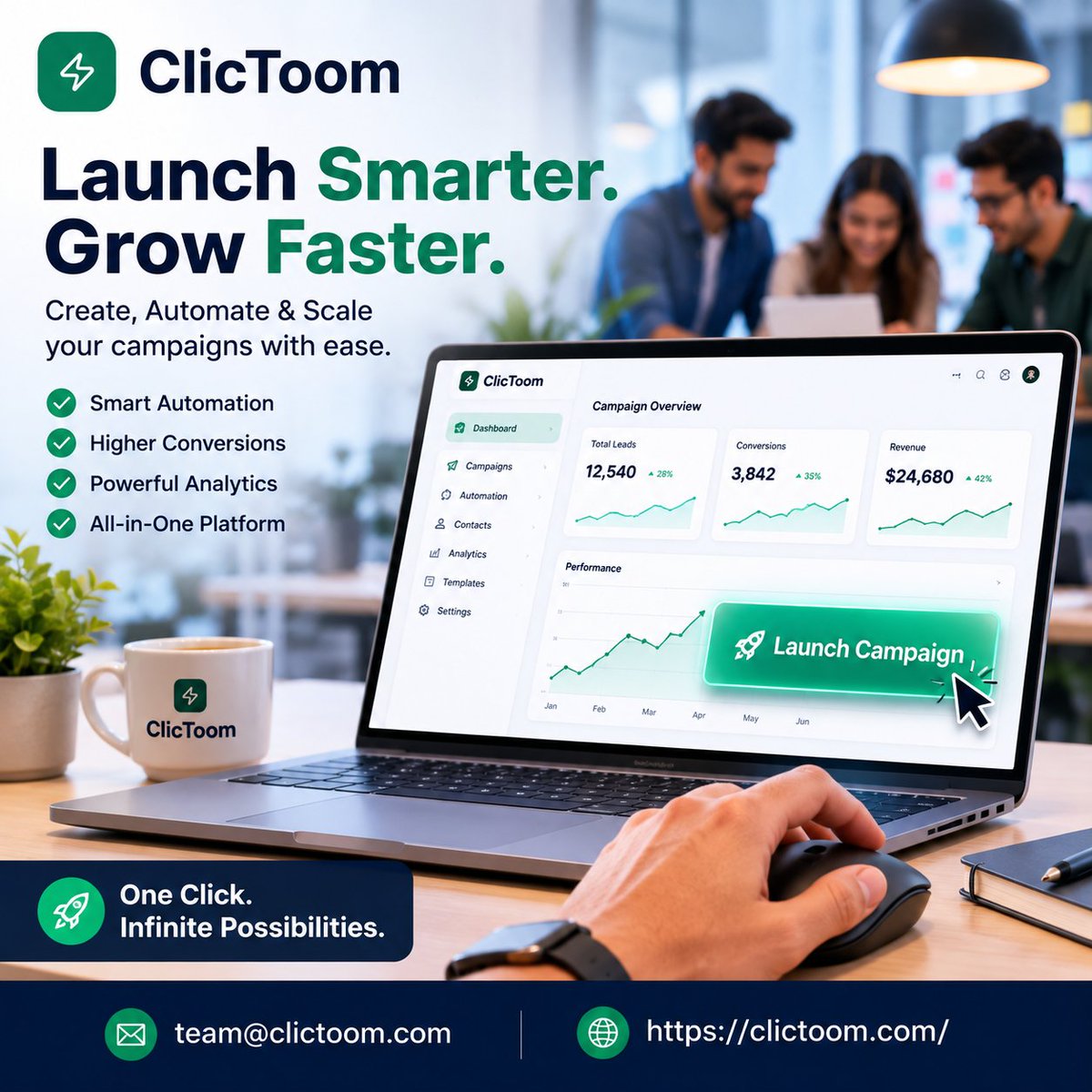 clictoomcom's tweet photo. 🚀 Launch Smarter. Grow Faster with ClicToom!
Create, automate, and scale your marketing campaigns with powerful automation and analytics—all in one place. Turn every click into an opportunity for growth! 
🌐 Website: https://t.co/xpG0XCgQb7
 📧 Email: team@clictoom.com
#ClicToom https://t.co/MHoTaJCm05