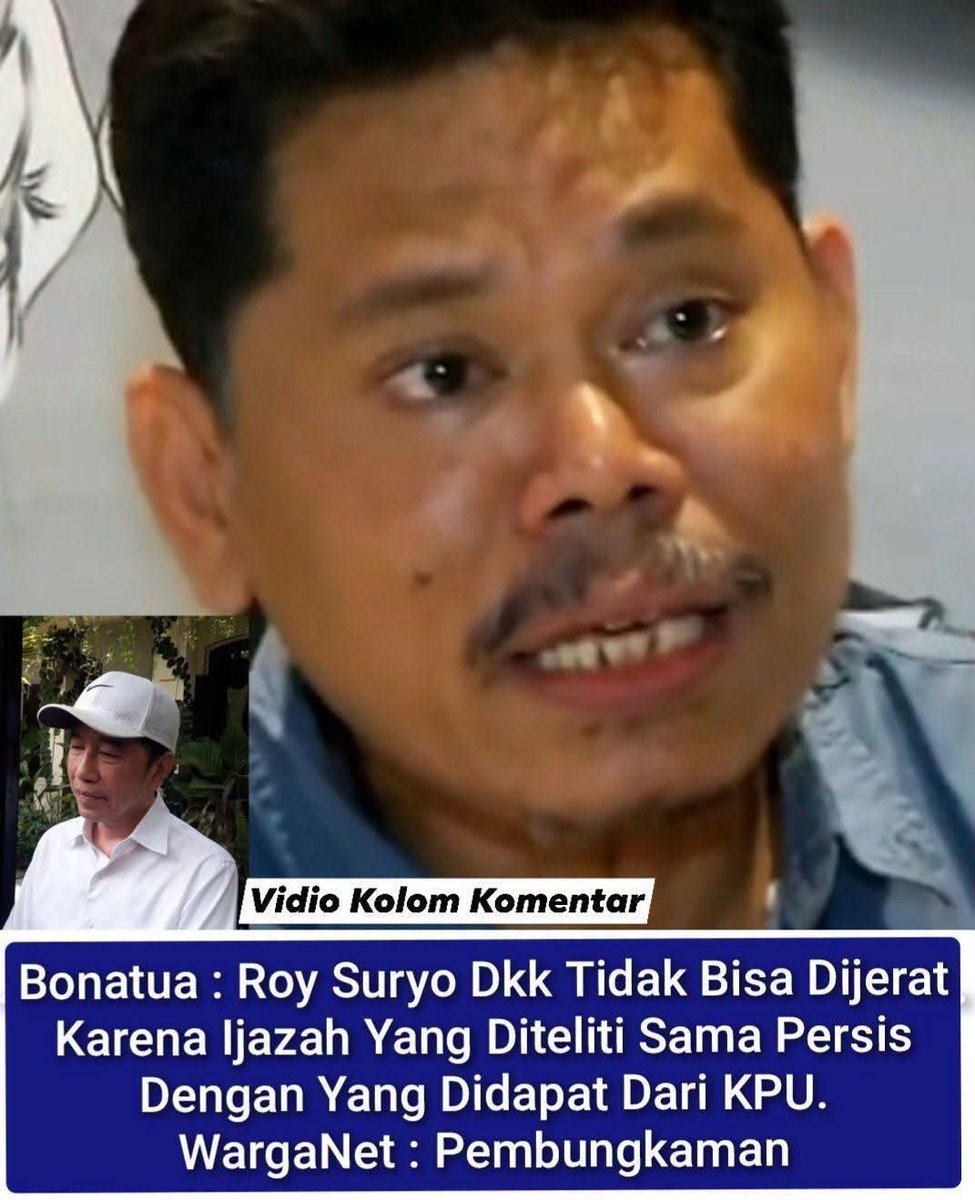 PngAdilnR4kyt's tweet photo. ROY SURYO CS DI KRIMINALISASI ATAS ARAHAN JOKOWI....

BONATUA, ROY SURYO CS TIDAK BISA DIJERAT KARENA IJAZAH YANG DITELITI SAMA PERSIS DENGAN YANG DIDAPAT DARI KPU....‼️

#BongkarKorbanKPPS2019
#BongkarKorbanKPPS2019
🆘🆗 https://t.co/F3PjtaUaYT