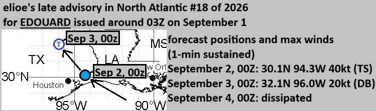 elioeFIN's tweet photo. My latest on Tropical Storm #Edouard (#05L)
The system will most likely make landfall near Texas-Louisiana border in 15-21 hours as a strong tropical storm.
#txwx #lawx https://t.co/LJdN27XRt0