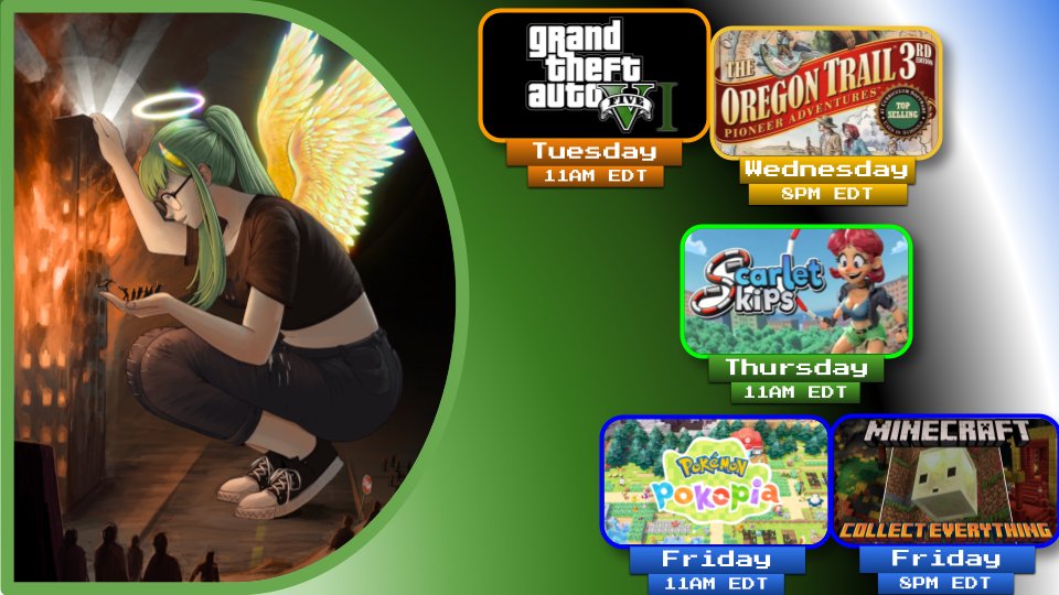 Dani_007a_'s tweet photo. New week and new month! Here's the schedule for this week!
Totally playing GTA VI tomorrow and not just GTA V with an I slapped next to it, nope.
Also, Friday, I'm starting the Pokopia Regionlocke challenge!
#vtuber #envtuber #schedule #007a #vtuberuprising https://t.co/QpvvnReLVx