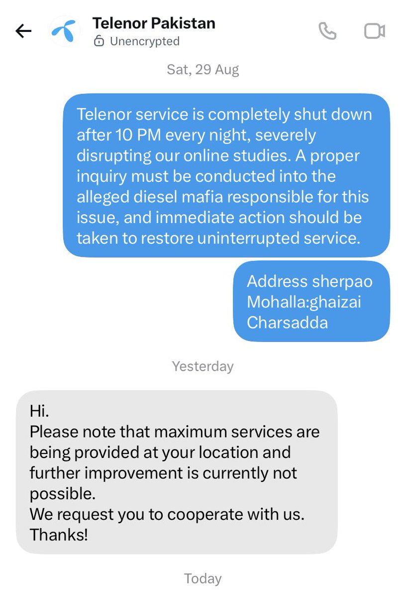 jamalsherpao's tweet photo. What do you mean by “Maximum Services”? Are you doing us a favor? We pay for your service. It shuts down from 10 PM to 10 AM, severely affecting our online studies and daily work. Fix it immediately, or we will raise the issue on Citizen Portal, DC Office, PTA and other platforms https://t.co/ShmarKTpWI