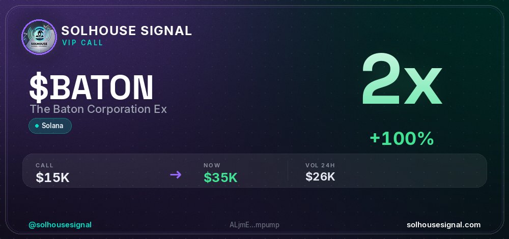 solhousesignals's tweet photo. $BATON (The Baton Corporation Experiment) doubled π°
π MC: $35.0K | Liq: $0
π΅ Vol 24h: $26.1K
π Buys/Sells: 226 / 155
π CA:
ALjmEBqtYsCLpQTaszSkeboz3o8AtkhM8FDDyPKmpump
π€ Full scan + chart β link in bio
#BATON #solhousesignal #pump #web3 #degen https://t.co/t6CNqDmsJw