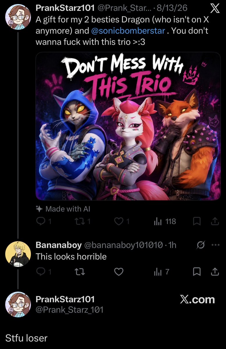 bananaboy101010's tweet photo. Lmfao sure I’m the “loser” https://t.co/mcz5S32CfT