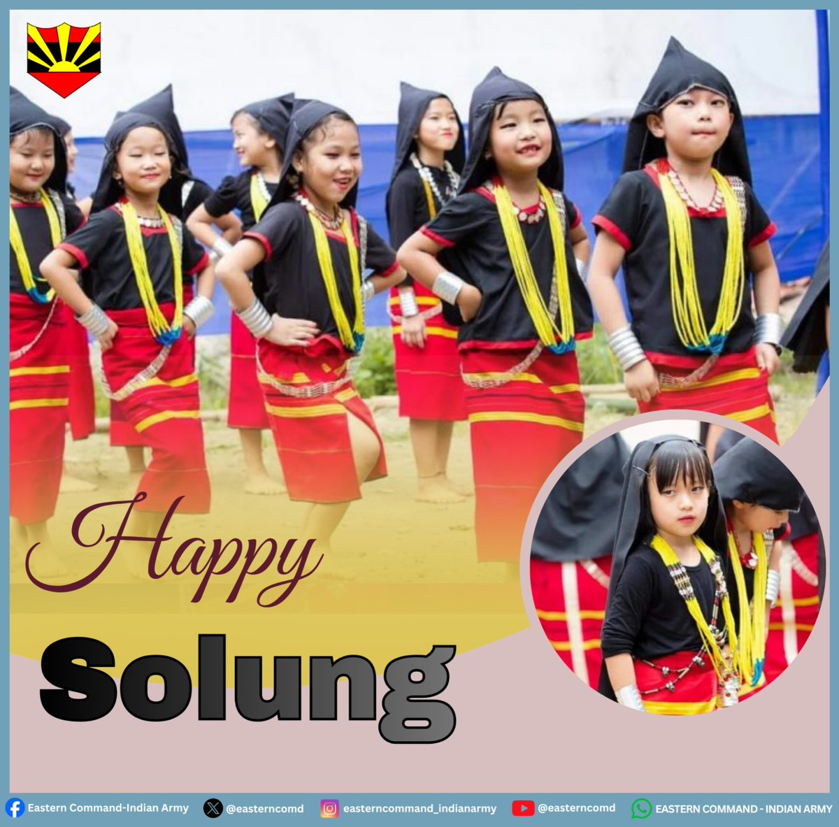 easterncomd's tweet photo. #EasternCommand extends greetings and best wishes to the people of #ArunachalPradesh on the occasion of #Solung. May this festival bring peace and happiness amongst all.
#पूर्वी_कमान #अरुणाचल_प्रदेश के सभी लोगों को #Solung पर्व की शुभकामनाएं एवं बधाई देते हैं। यह त्यौहार सभी के लिए शांति और खुशियाँ लेकर आये।
#भारतीय_सेना
#पूर्वी_कमान
#IndianArmy
#EasternCommand
@adgpi
@SpokespersonMoD
@HQ_IDS_India
@official_dgar
@ProDefKolkata
@HQ_DG_NCC
@MyGovArunachal
Facebook - https://t.co/Mel51afMfb
Instagram - https://t.co/TSZQc2pXVG