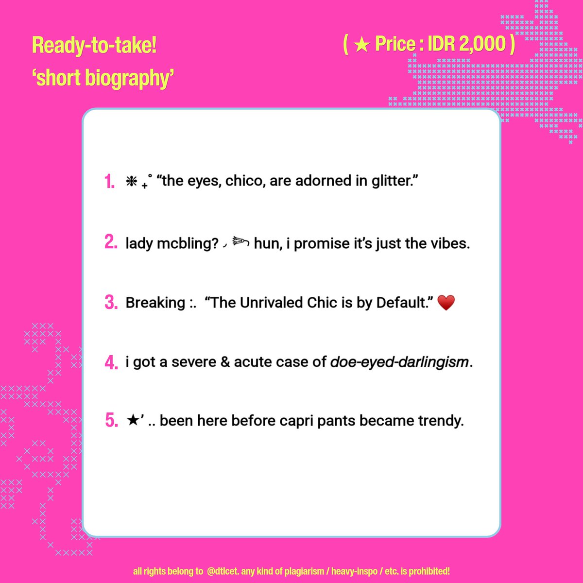 dtlcet's tweet photo. hi, #zonauang!

adéla was right, not all the bad bi*ches are in LA. some of us are here, wearing sage’s creation on our profile.

pick it up,
{ 10 short biographies }

grab now or cry later! https://t.co/raYCsloEnB
