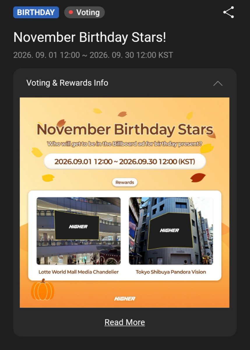 STR_VOTINGTEAM's tweet photo. 📢 [HIGHER] NOVEMBER BIRTHDAY STARS VOTING

Vote for SHOTARO! 🧡

🎯 Target: 1st Place
🏆 Reward: Ads at Lotte World Mall Media Chandelier &amp; Tokyo Shibuya Pandora Vision
📅 Voting Period: Sep 1 – Sep 30, 12:00 KST
📊 Current Rank: #2 – 47 votes (24%)
1 vote = 3💎 or 30 rubies https://t.co/pMiVRLpSEj